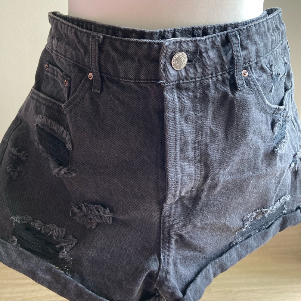 Black high waisted distress shorts